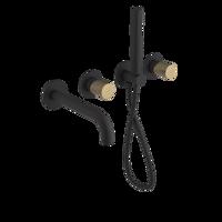 SAPHO ULTRATAP podomítková vanová baterie s hubicí a ruční sprchou, 2 výstupy, černá mat/zlato mat UT093TBG