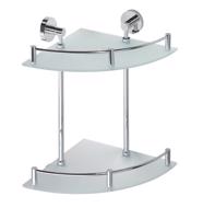 SAPHO X-ROUND E skleněná polička rohová dvojitá s hrazdou 280x355x380, chrom XR604