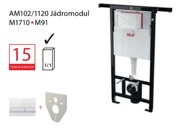 Set modul 3v1 Alcadrain AM102/1120 a tlačítko bílé M370 Jádromodul s vhazovačem tablet P169 AM102-3:1